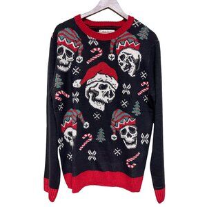 NEW! Ugly Christmas Holiday Ugly Sweater Skull Print Black/Red Mens Size Large